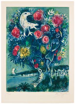 704. Marc Chagall After, 'La Baie des Anges au bouquet de roses'  from: "Nice et la Côte d 'Azur".