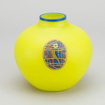 JEAN BORN & LUCIEN WILLMETZ (Robj), a signed Art Deco enamelpainted glass vase around 1925.