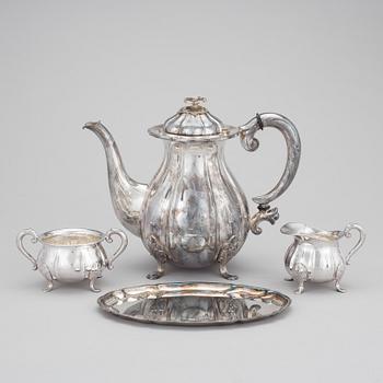 KAFFESERVIS, silver, 4 delar, varav 3 delar Danmark 1964. Vikt ca 1 118 gram.
