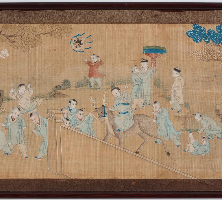 A Chinese painting, ink and colour on silk, Qing dynasty, 19th century.