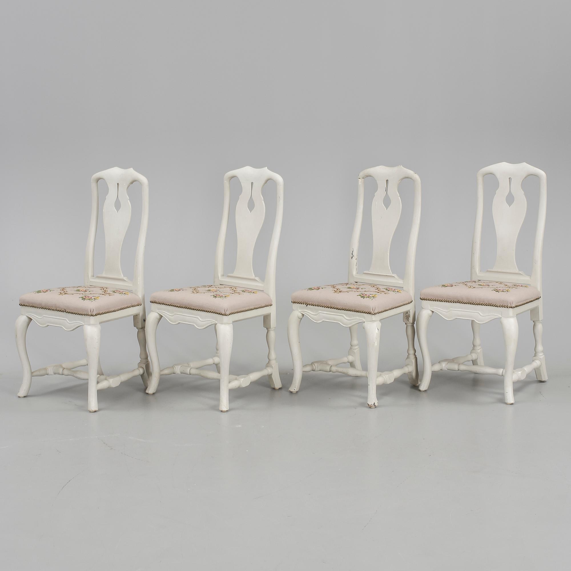 STOLAR, 4 st, senbarockstil samt en st senbarock. 1900-tal respektive 1700-tal-.