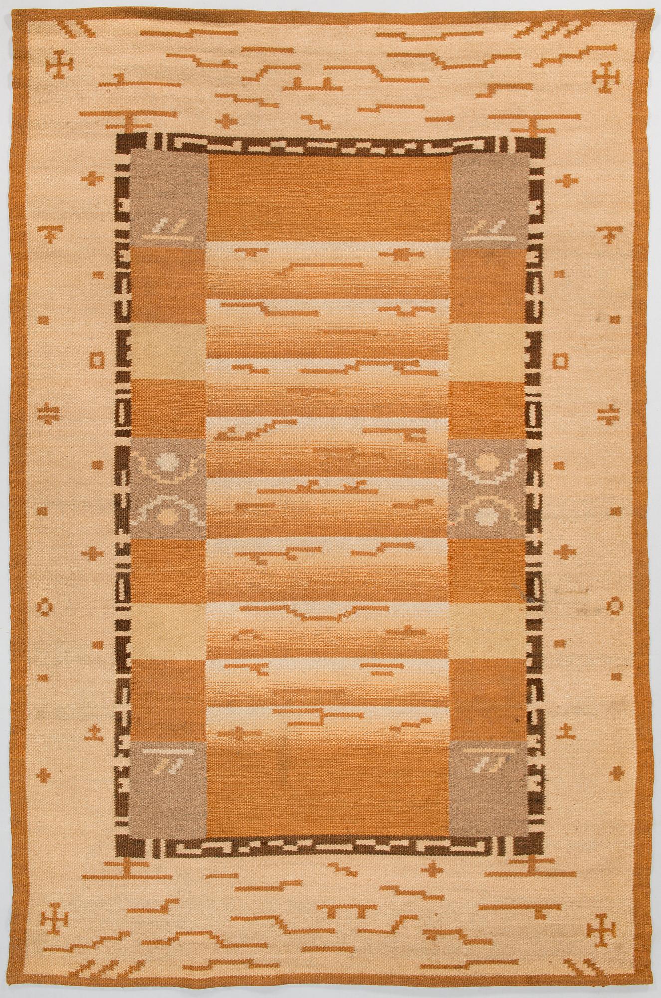 Margareta Ahlstedt-Willandt, A 1930s Finnish flat weave carpet for Lempäälän Mattokutomo. Circa 235x155cm.