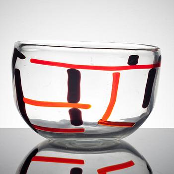 A Fulvio Bianconi vase with an abstract internal decoration in aubergine/black and red, Venini, Italy 1951-52.