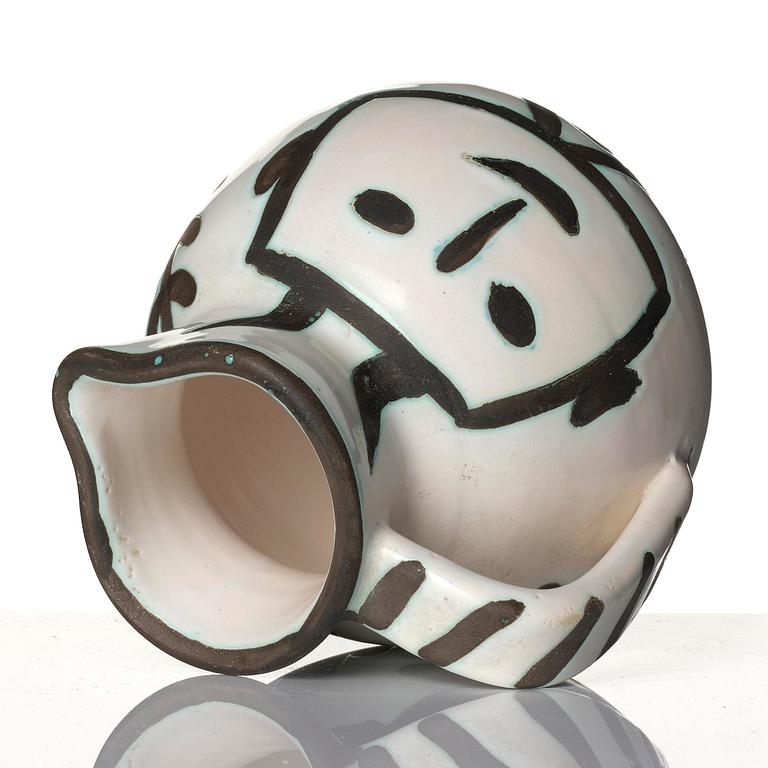 Pablo Picasso, a "Pichet tête carrée" (A.R. 223) faience pitcher, Madoura, Vallauris, France, post 1953.