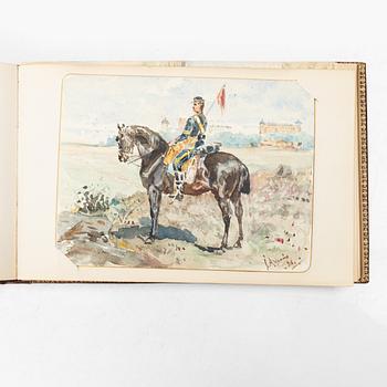 Album with among other things 16 pieces of watercolours and drawings by Swedish artists.