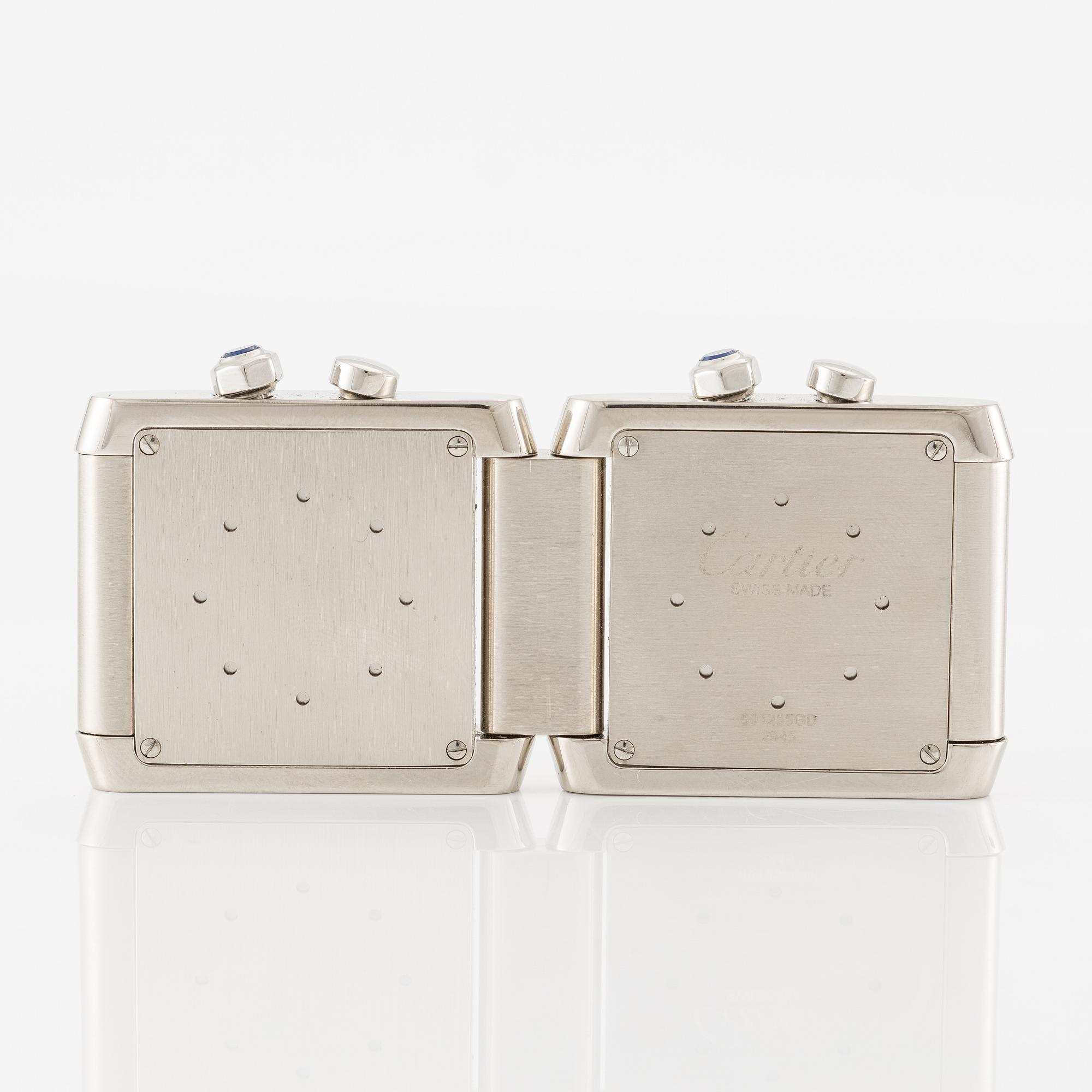 Cartier, Tank Francaise, Dual-Time, desk watch/travel watch, 35 x 41 (82) mm.