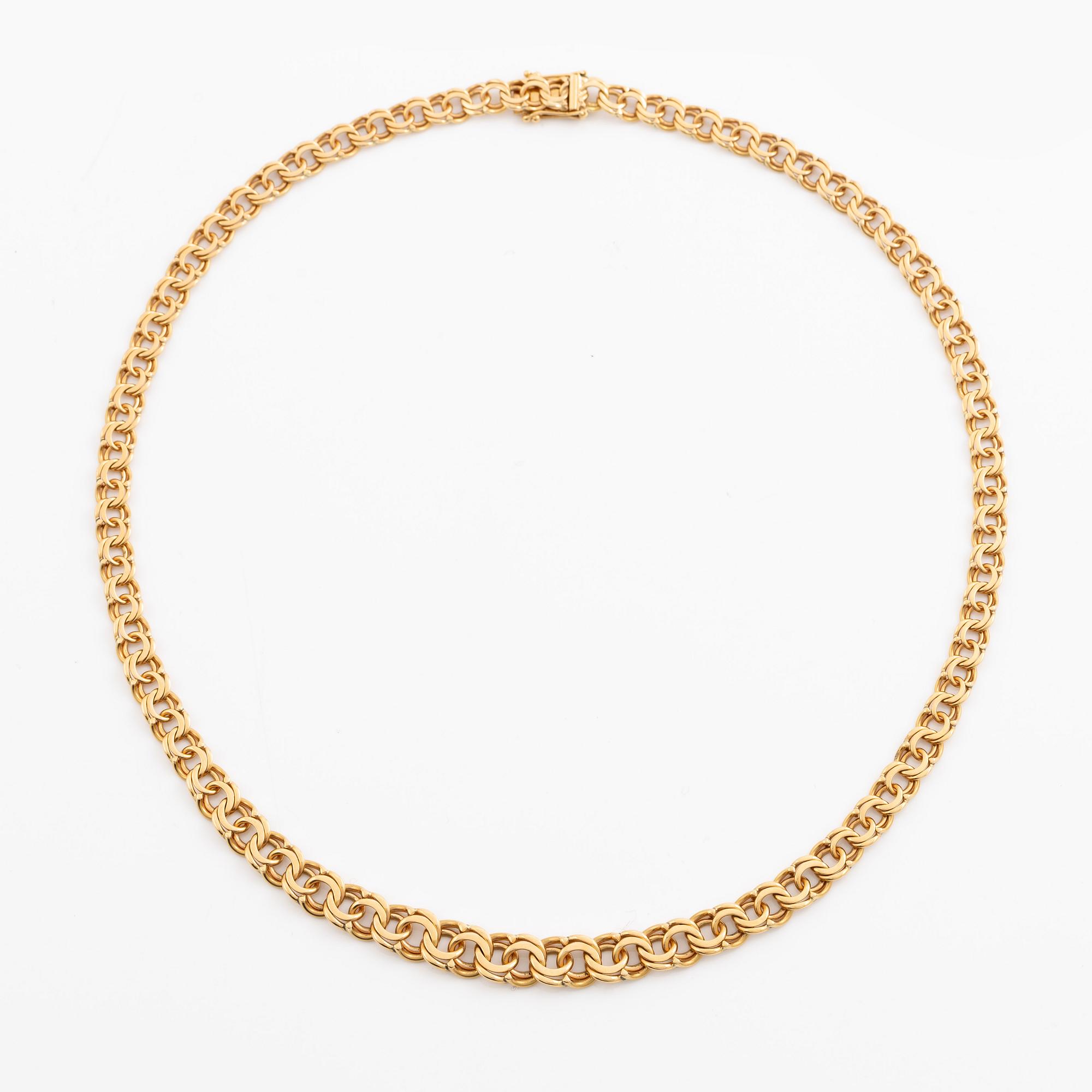 Necklace 18K gold, graduated Bismarck link,