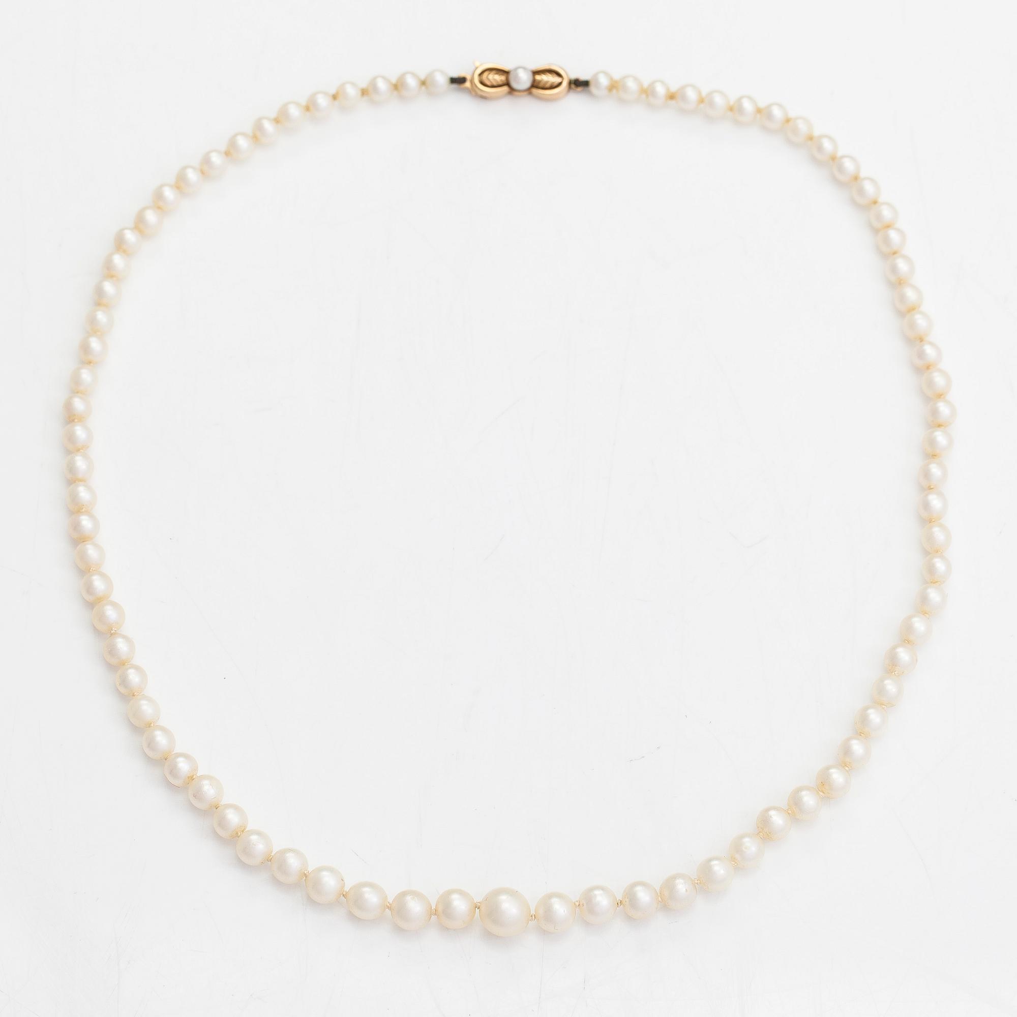 Pärlcollier, odlade pärlor och 14K guld.