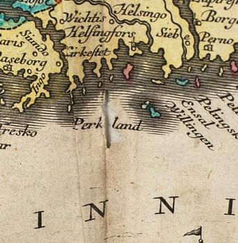 TOBIAS CONRAD LOTTER, handkolorerad kopparstick, karta. "Finlandia" ur Novus Atlas 1770.