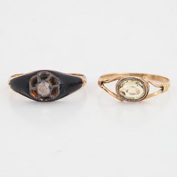 Rose-cut diamond enamel ring and citrine ring.