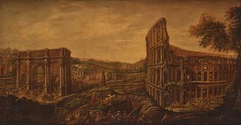 Gaspar van Wittel  (Vanvitelli) Circle of, Excavations at the Colosseum and the Arch of Constantine, Rome.