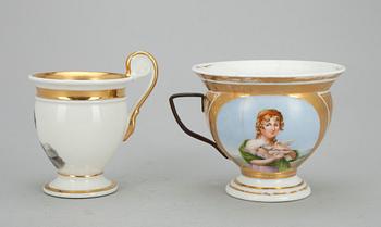 KOPPAR, 2 st., porslin, empire, 1800-tal.