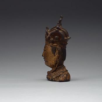 A bronze head of a guardian king, Ming dynasty (1368-1644).