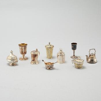 Nine silver miniatures by GAB, Eskilstuna, from the latter half of the 20th century.