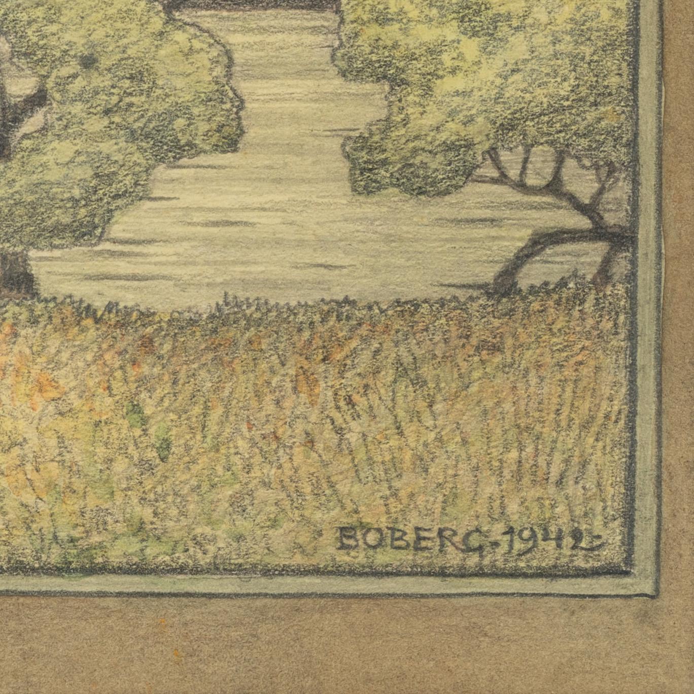 Ferdinand Boberg, drawings, 3 pcs, motifs from Djurgården, Stockholm.