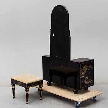 A Chinese lacquered dressing table and stool, 20th century.