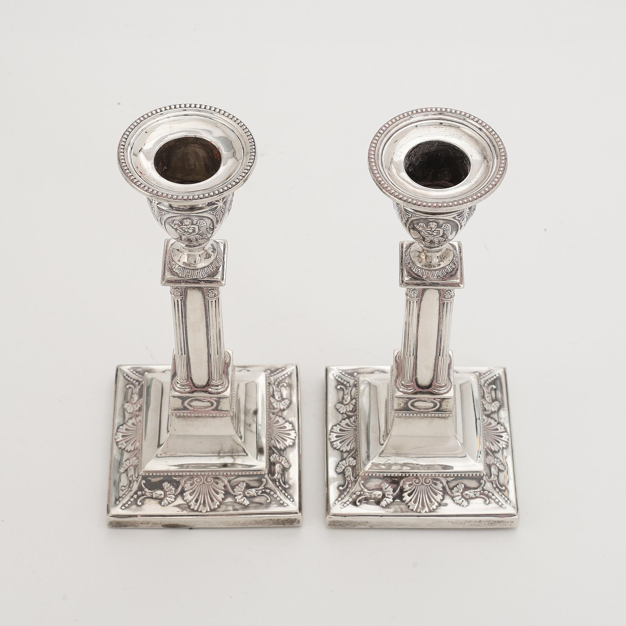 Ljusstakar, ett par, silver, edwardianska, London, 1904. Troligen Thomas Bradbury & Sons (Turner Bradbury).