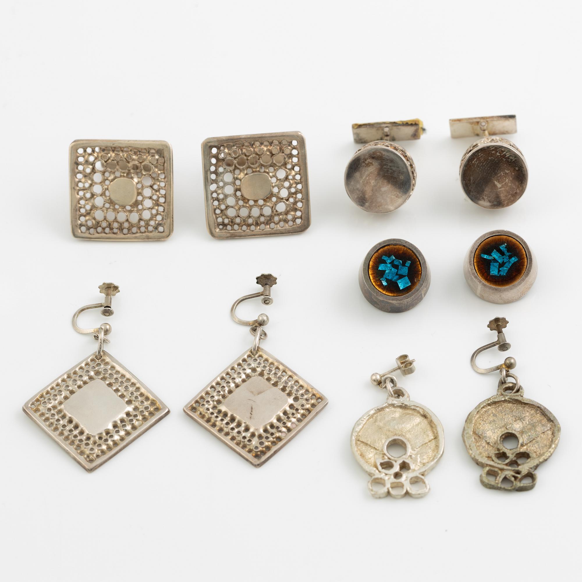 Lars Arby, two pairs of cufflinks and three pairs of earrings, silver, Gothenburg circa 1966 and 1976.