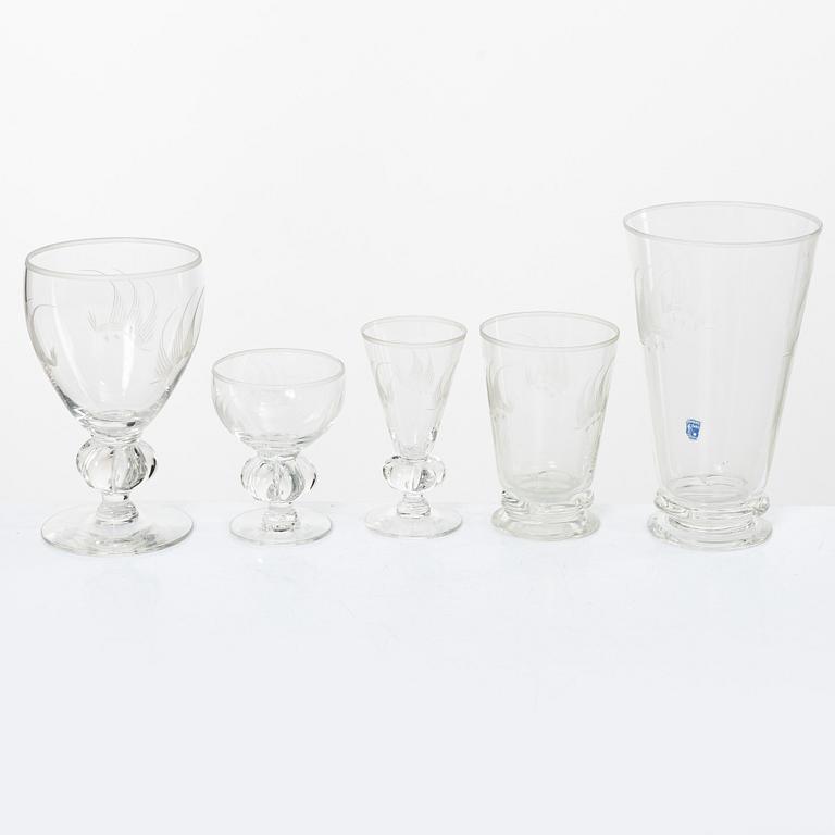 Gunnar Gruno Håkansson, glasservis, 45 delar, "Uarda skeppet", Johansfors Glasbruk.