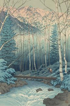 Ito Takashi, "A Traveler Crossing a Mountain Stream / Takegawa River at Dawn".