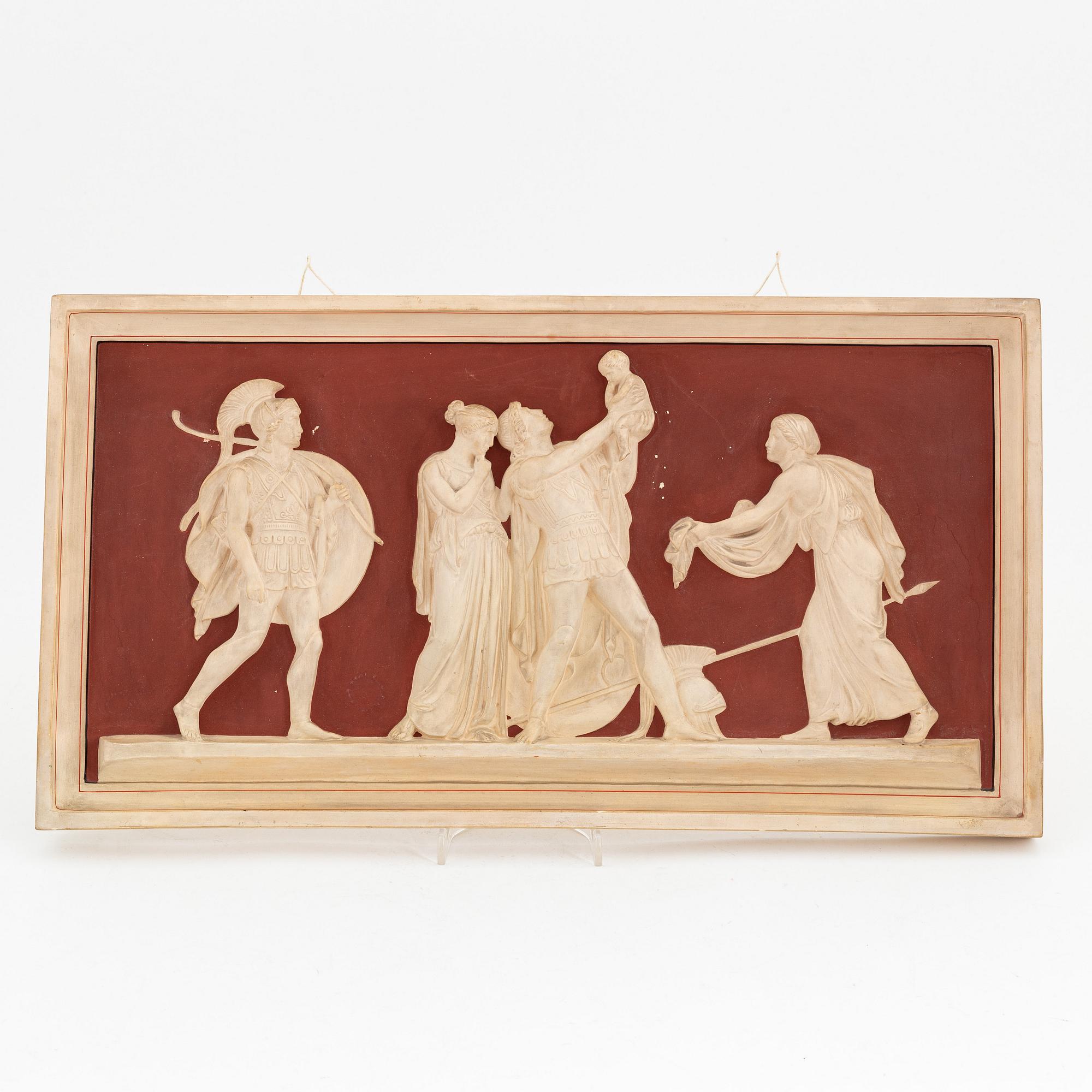 Bertel Thorvaldsen, after, a painted plaster relief, manufactered by Peter Ipsen, 19th century.