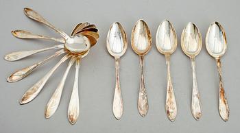 MATSKEDAR, 12 st, silver, bl a GAB, Stockholm, 1920-tal. Vikt ca 726 g.