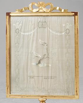 277. BRODERI monterat i senare eldskärm. Broderiet 66x55,5 cm. Signerat: År 1802 Annette Louise Bergius.