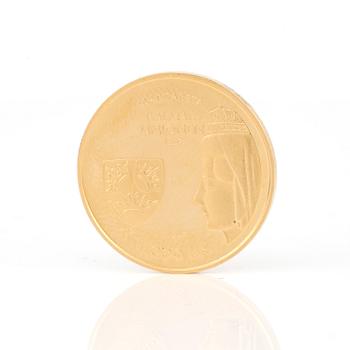 GULDMYNT, jubileum, 1000 kronor, 18 karat guld. Kalmarunionen 1397-1997. Vikt 5,8 gram.