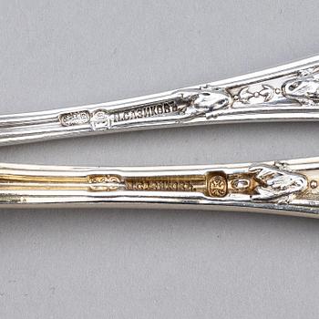 An Imperial Silver Dinner-service, 6 plates and 42 pieces of cutlery, mark of Grachev, St.Petersburg 1882-83 and Sazikov.