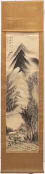Unidentified artist, 'Settlement in a mountainious landscape', Japan 20th century.
