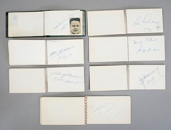 SAMLING FOTBOLLSAUTOGRAFER, bla Ryska landslaget -64, Benfica, Nacka Skoglund, Prawitz Öberg, 1960-70-tal.