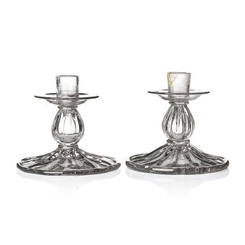 411. A pair of glass candle sticks, possibly Kosta, 19th Century.