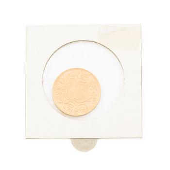 Gold coin, Switzerland, 20 Franc, 1947.