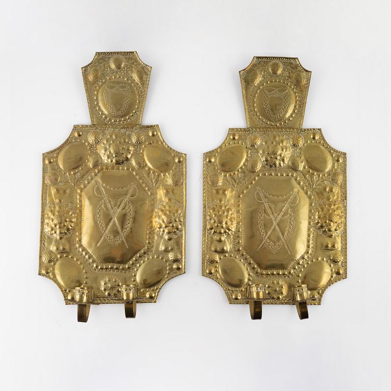 A pair of brass wall sconces, 19th Century.