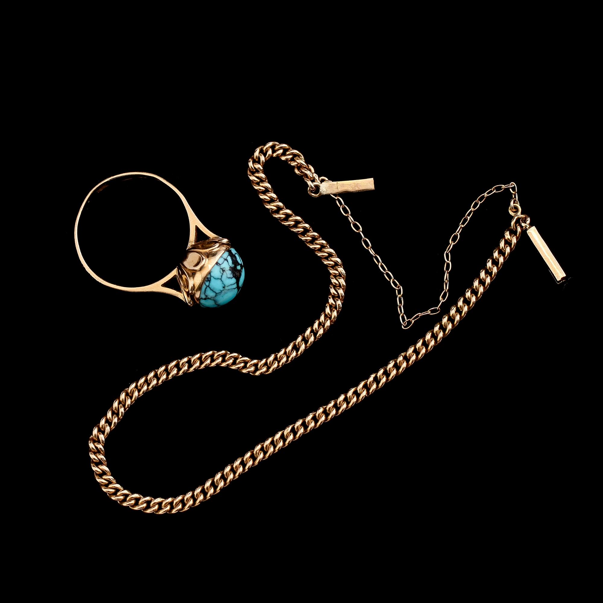 ARMBAND samt RING, 18 k guld. Total vikt ca 6 gram.