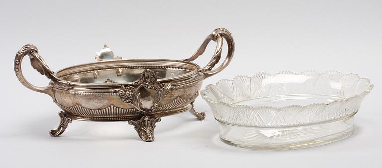 UPPSATSSKÅL, silver och glas, Gustaf Möllenborg, rokokostil, 1901.