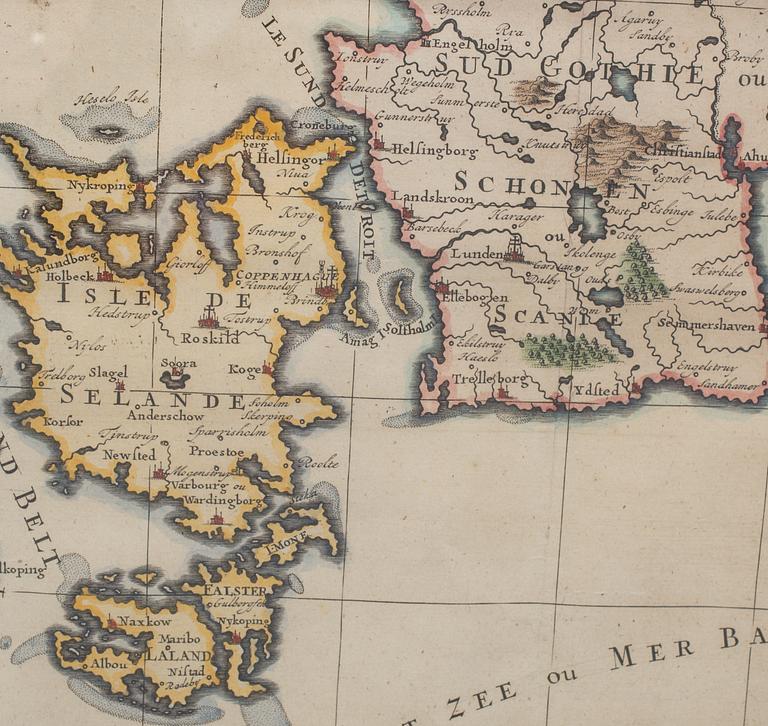 KARTA, Danmark och södra Sverige, 1700-tal.