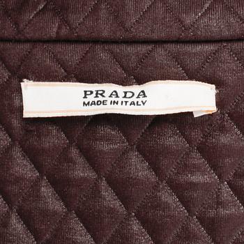 PRADA, a brown quilted overcoat, size 38.