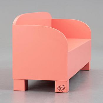 Marie-Louise Ekman, a bench/sofa, executed for the Marie-Louise Ekman exhibition at Moderna Museet, Stockholm 2017.