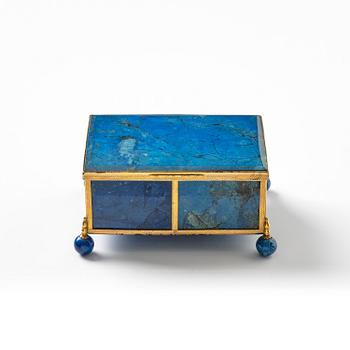 A presumably French lapis lazuli and gilt metal box, late 19th century.