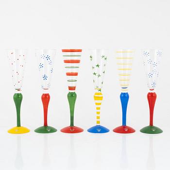Anne Nilsson, 16 champagne glasses, 'Clown', Orrefors.