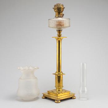 A brass oil lamp, late 19th Century.