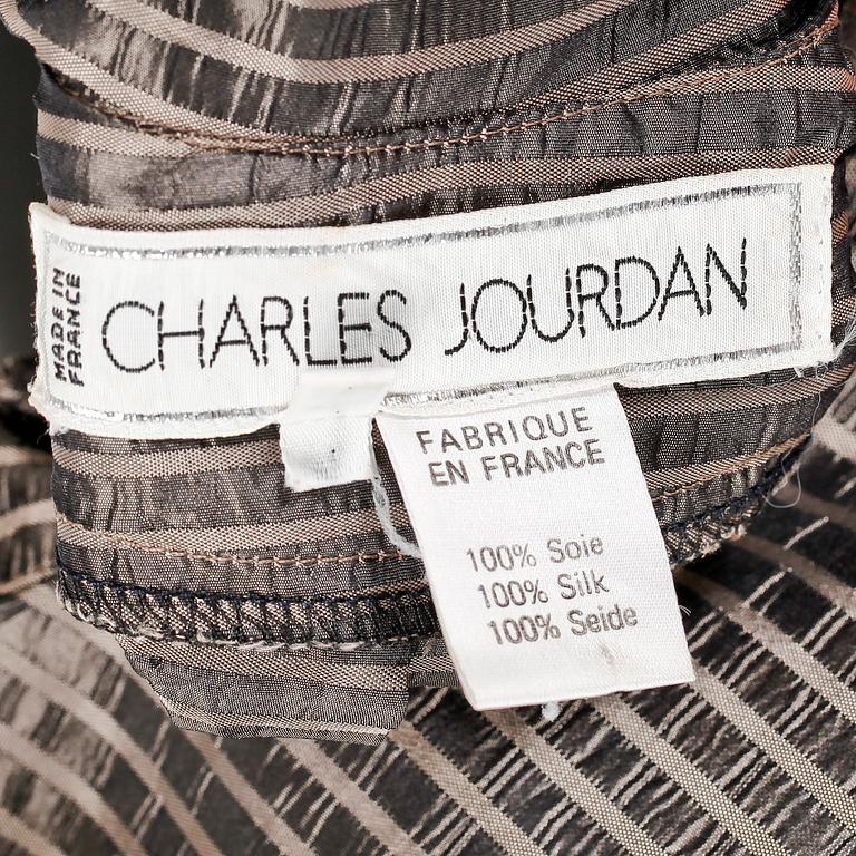 CHARLES JOURDAN, a dark olive green silk blouse.