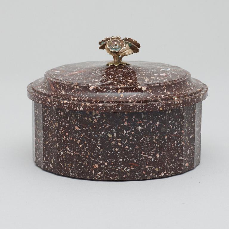 A Swedish Empire 19th century porphyry butter box.