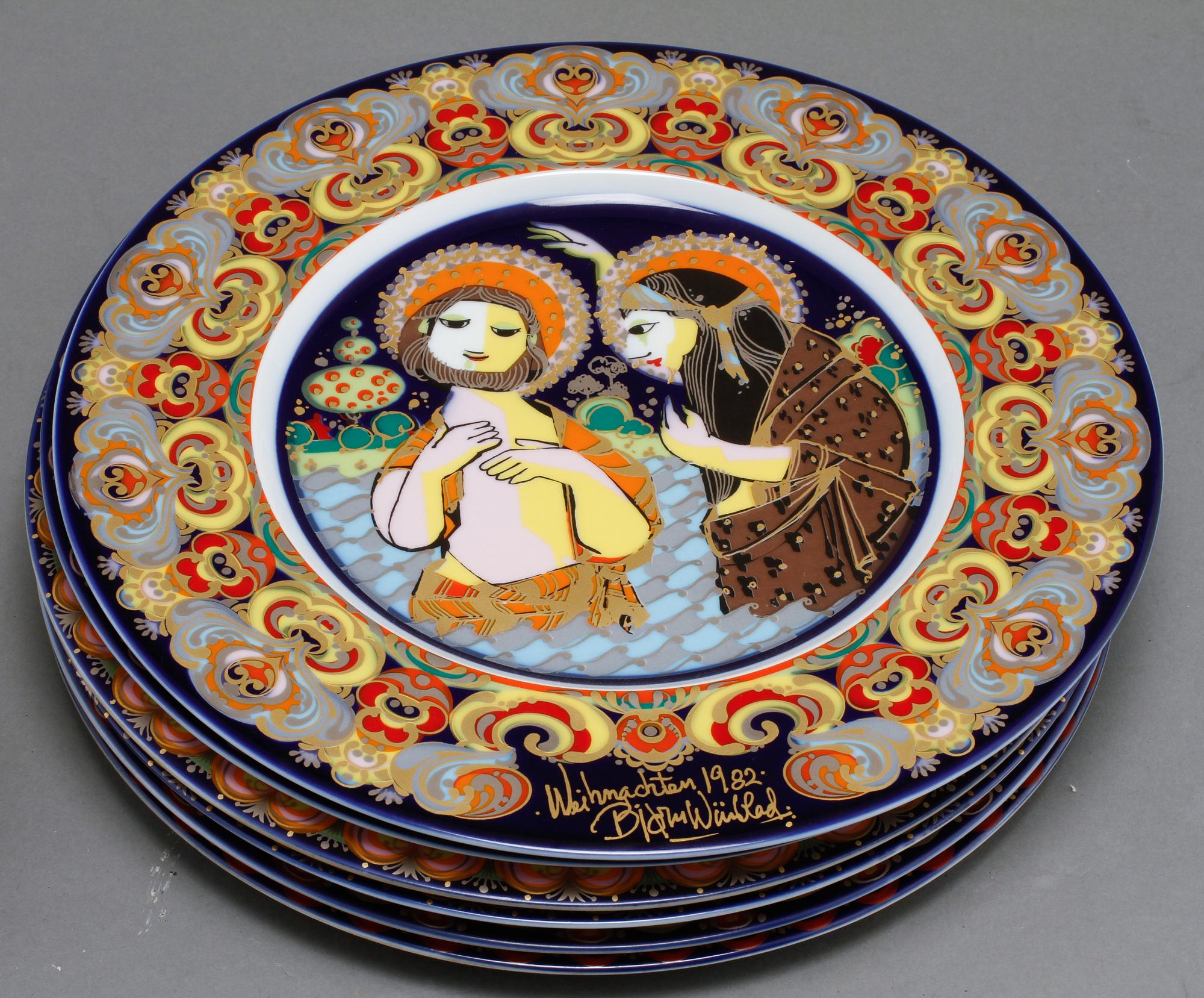 TALLRIKAR, 9 st, porslin, Björn Wiinblad, Rosenthal Studio-Line, 1970/80-tal.