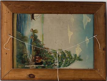 OKÄND KONSTNÄR, signerad Karl Alm 1906, olja på papper, och RAM, fornnordisk stil, 1800-talets slut.