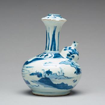 A blue and white kraak kendi, Ming dynasty, Wanli (1572-1620).