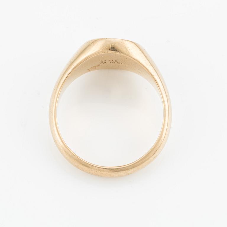 Ring, signet ring, 18K gold with brilliant-cut diamonds.