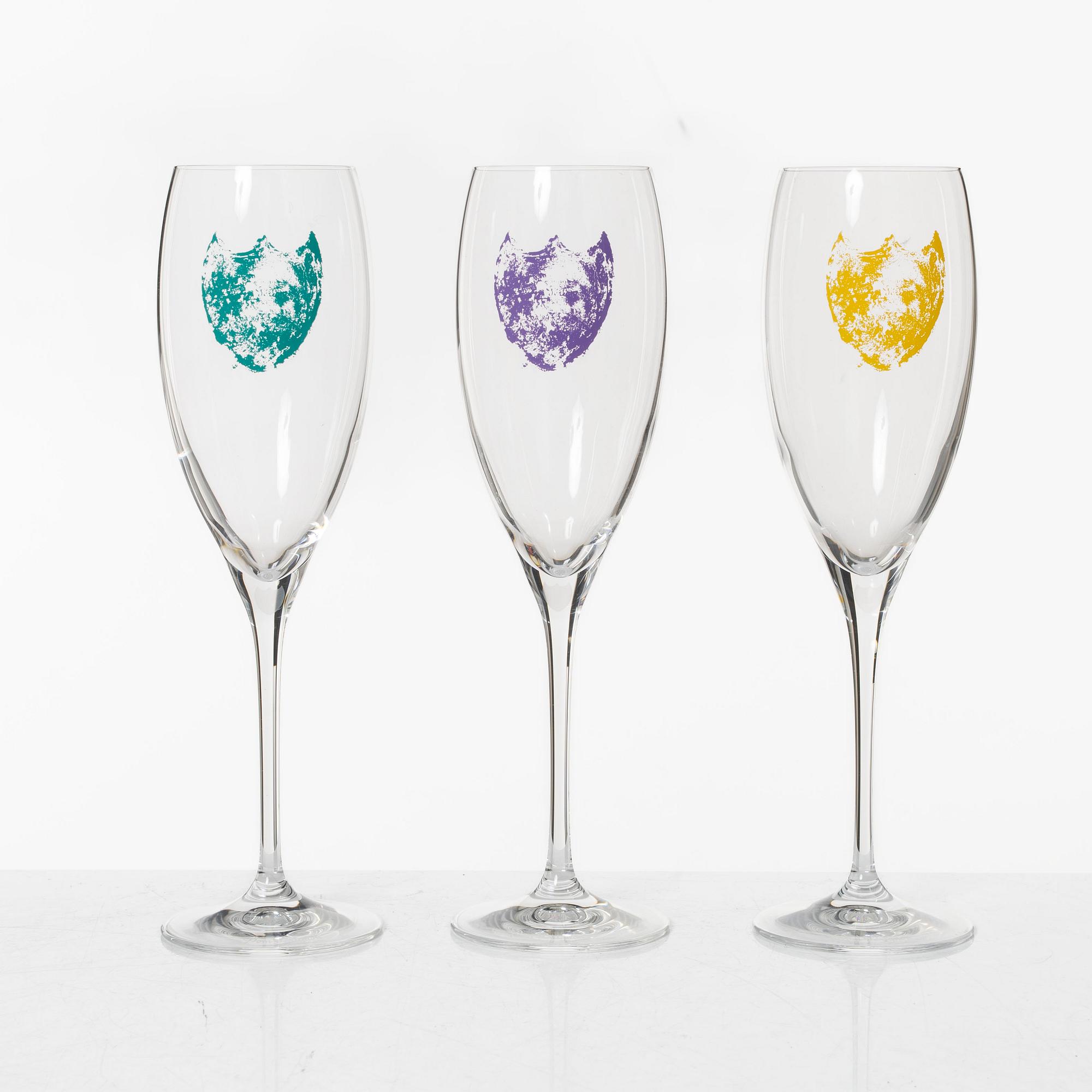 Dom Perignon, a set of six champagne glasses, Andy Warhol Tribute Collection.