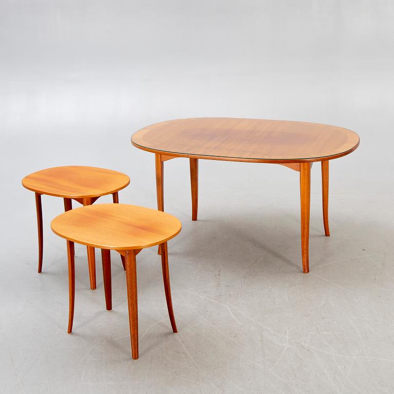 A set of three Carl Malmsten Ovalen  coffee table and side tables from Bodafors, second part of the 20th century.